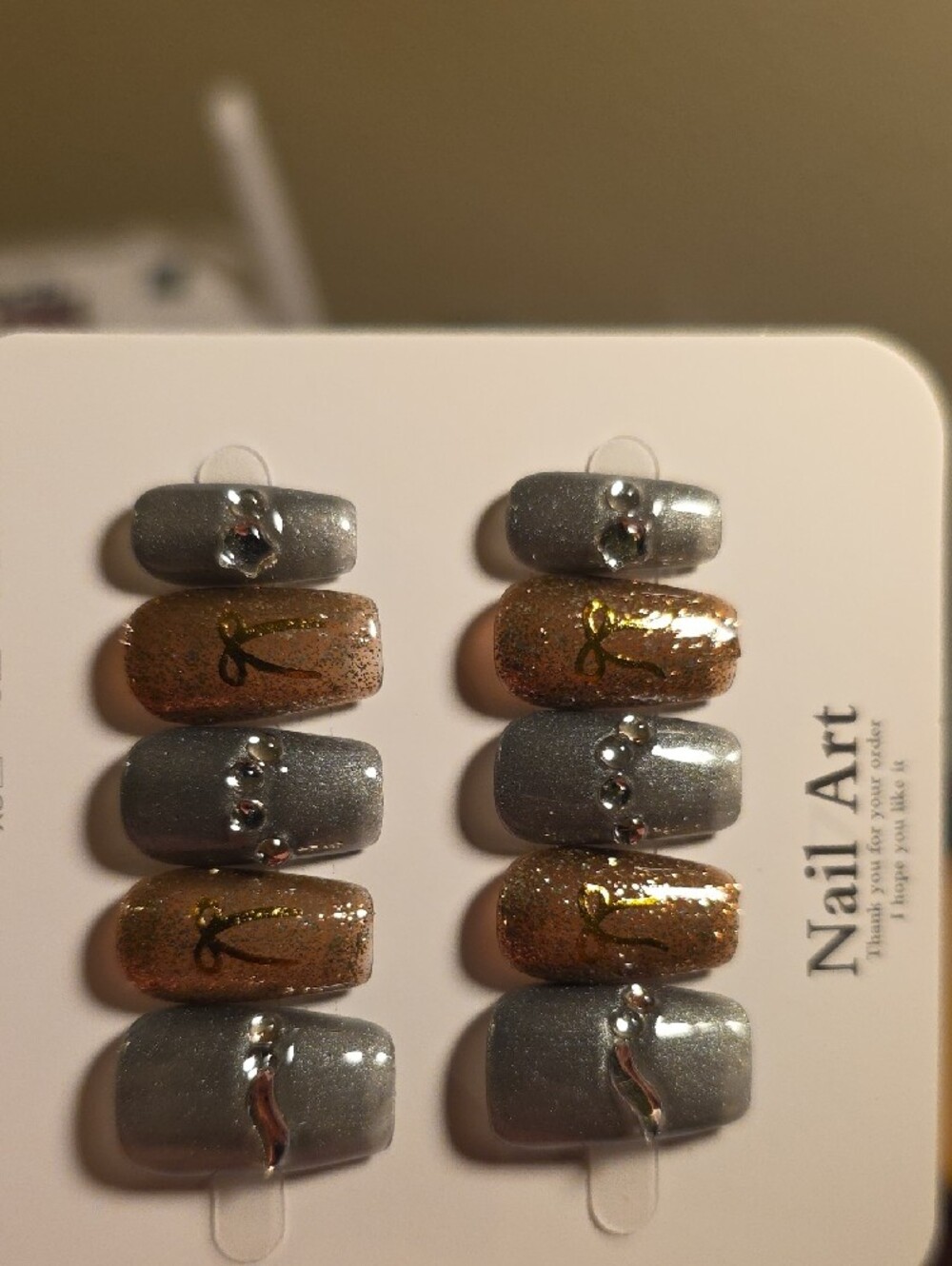 Nail Art Press-On Set - Silver & Rose Gold Size Small - Picture 2 of 6